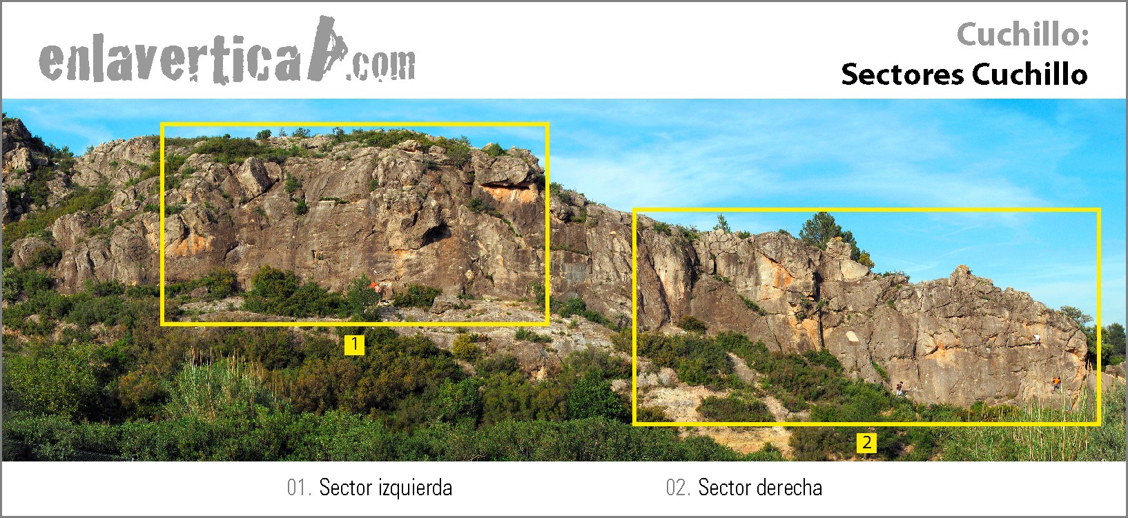 Croquis sectores Cuchillo  - Reseña de los sectores de la escuela de escalada de Cuchillo. 
