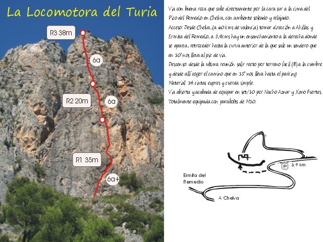 Reseña de la Locomotora del Turia  - Croquis y reseña de la vía La Locomotora del Turia realizado por sus aperturistas Nacho Aznar y Ximo Fuertes. 