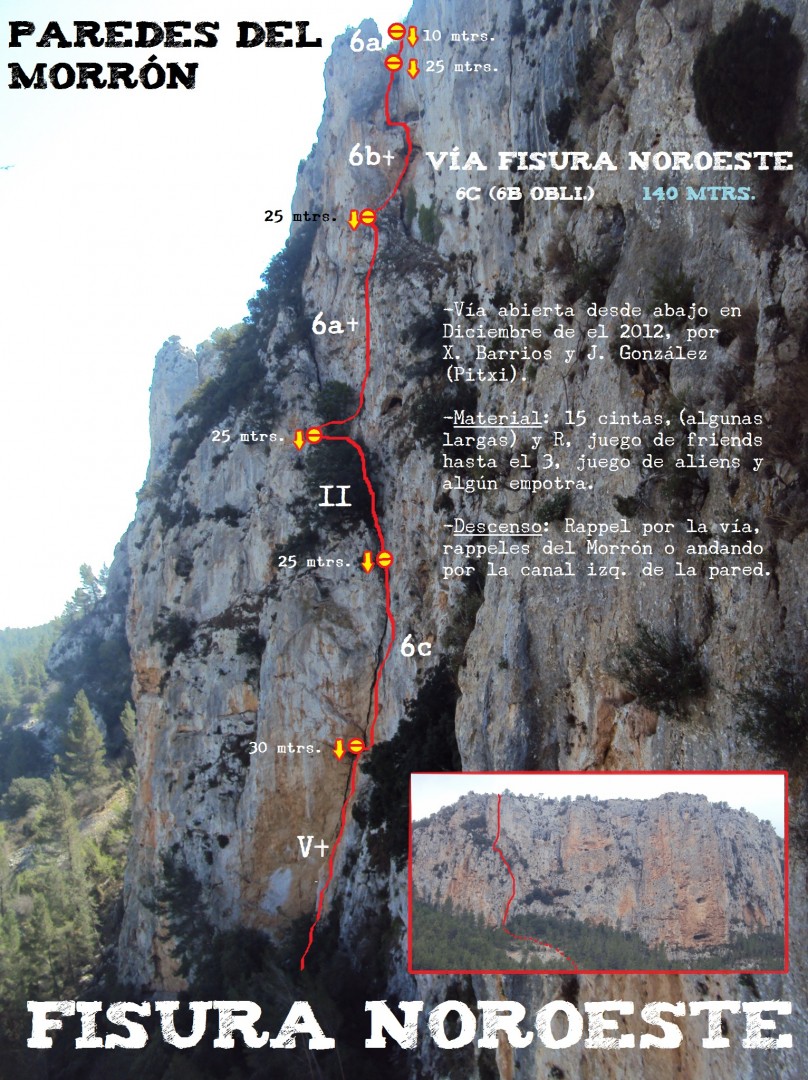 Croquis de la Fisura Noroeste  - Reseña sobre fotografía a color de la fisura Noroeste en el camino a las paredes del Morrón. 