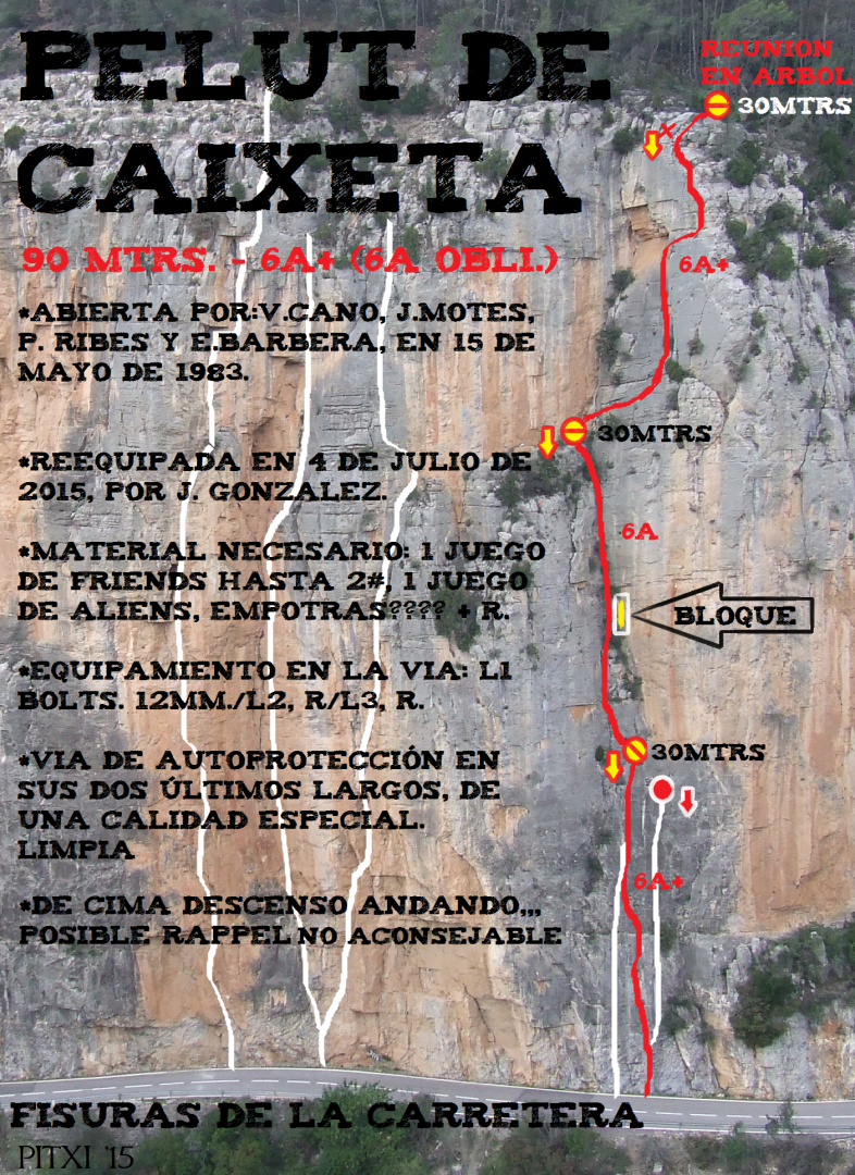 Croquis de la vía Pelut de Caixeta  - Reseña sobre fotografía a color de la vía Pelut de Caixeta 