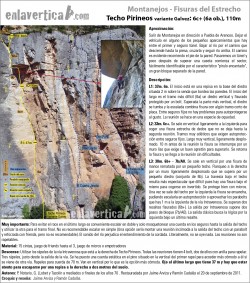 Croquis Techo Pirineos  - Reseña de la vía Techo Pirineos variante Galvez en Montanejos, restaurada por Jaime Arviza y Ramón Cadalás. 