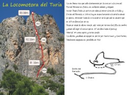 Reseña de la Locomotora del Turia  - Croquis y reseña de la vía La Locomotora del Turia realizado por sus aperturistas Nacho Aznar y Ximo Fuertes. 