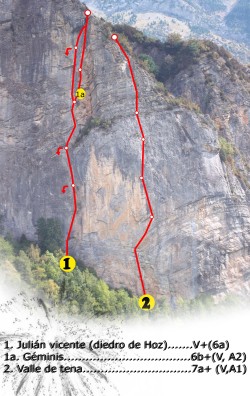 Diedro Hoz de Jaca  - Vías al pie del mirador de Hoz de Jaca 