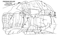 Croquis de Piedras rojas  - Reseña dibujada de las vías de Piedras rojas, cercana a Candanchú. 