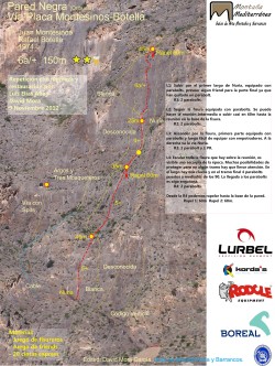 Croquis de la placa Montesinos-Botella  - Reseña sobre fotografía a color de la vía placa Montesinos-Botella a la Pared Negra 