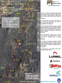 Croquis de la vía Libertad  - Reseña sobre fotografía a color de la vía Libertad a la Pared Negra 
