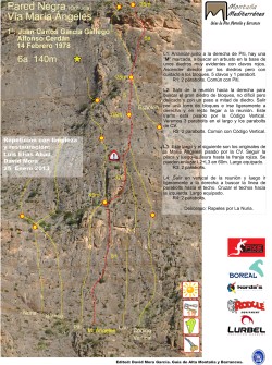 Croquis de la vía Mari Ángeles  - Reseña sobre fotografía a color de la vía Mari Ángeles a la Pared Negra de Orihuela. 