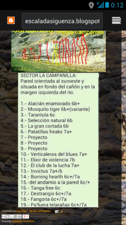 Sector piedra campanilla  - Sector de la margen izquierda del río, con vías de 10 a 20mts 