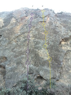 Vias 6-7  - Vias cojiendo presas pueden rondar 4a
Via 6 sin cojer presa ni hecharse a derechas (4c/5a)
Via 7 sin cojer presa 4b 