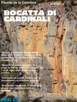 Croquis de Bocatta di Cardinali  - Reseña sobre fotografía a color de la vía Bocatta di Cardinali, en las Fisuras de la Carretera, Montanejos 