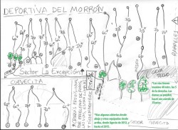 Deportiva a los pies del Morrón  - Croquis provisional de las vías de deportiva del Morrón. 