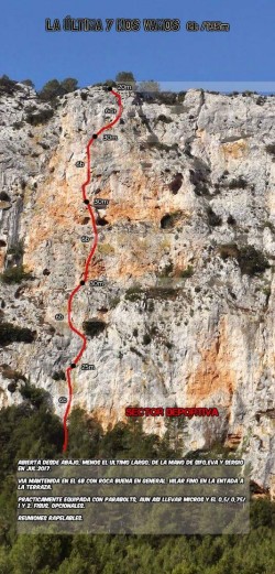 Croquis de la última y nos vamos al risco del Morrón  - Reseña sobre fotografía a color de la vía La última y nos vamos del Morrón. 