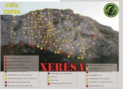 Croquis Penya Negra _ Xeresa  - Vista general de la pared
Más info en https://clubalpigandia.com/zonas-de-escalada/xeresa 